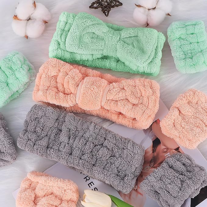 DiyJibb 9 Pcs Spa Headband for Washing Face, Skincare Headband and Wristband Set - Image 2