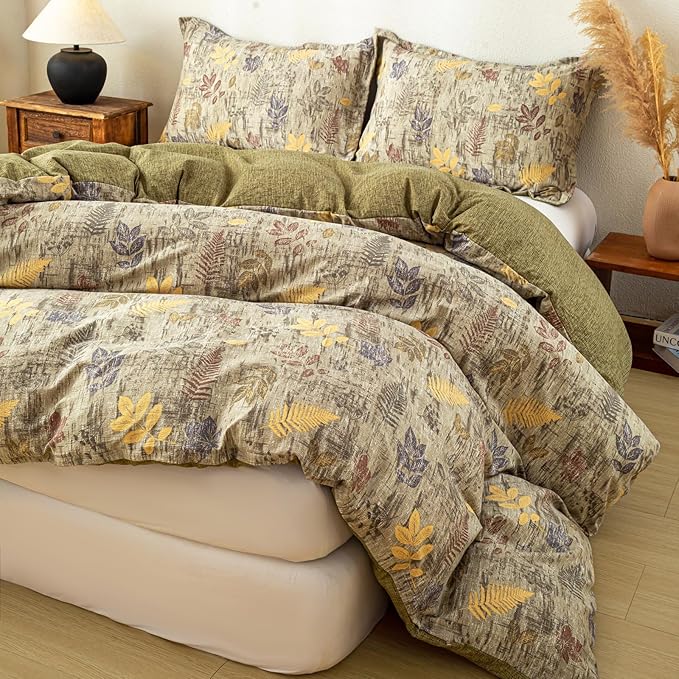 OAITE Green Leaves Queen Size Duvet Cover-3 Pieces Prewashed Cotton-Like - Image 2