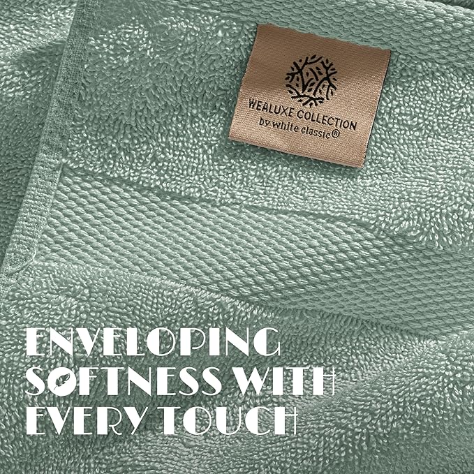 White Classic Green Bath Towels 27x54 Inch, Cotton Towel Set - Image 3