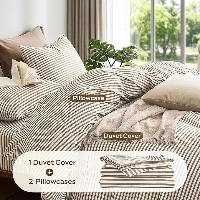 JELLYMONI 100% Natural Cotton 3pcs Striped Duvet Cover Sets, - Image 4