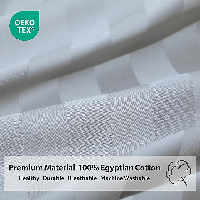 King Size Striped Fitted Sheet Only Gray Color, 100% Egyptian Cotton 600 Thread - Image 4