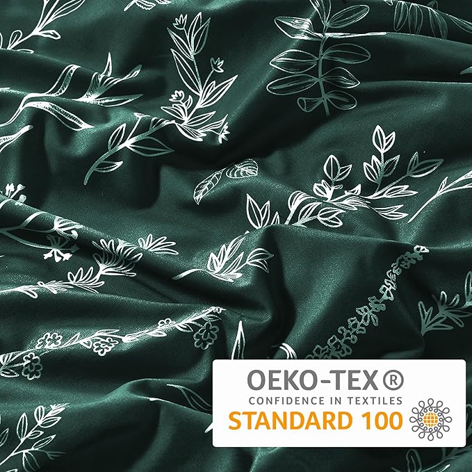 MUXHOMO Duvet Cover King Size, Reversible Floral Forest Green Duvet Cover Set - Image 5