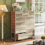 WLIVE Tall Dresser for Bedroom, Fabric Dressers Storage Tower, Dresser & Chest of Drawers Organizer Unit with 11 Drawers, Storage Cabinet, Hallway, Closets, Steel Frame, Wood Top, Greige