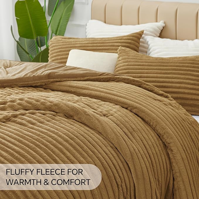 BEDELITE Fleece Twin Comforter Set -Super Soft & Warm Fluffy Brown Bedding - Image 6