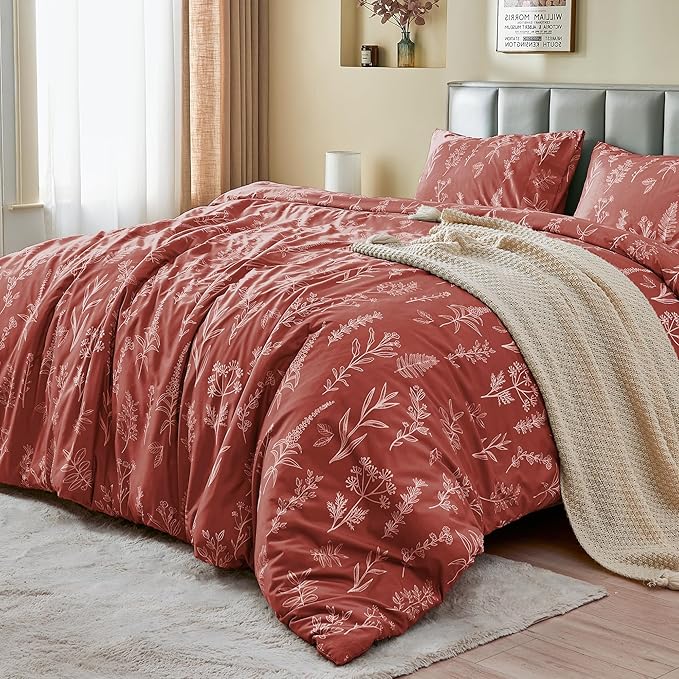 MUXHOMO Duvet Cover Full Size, Reversible Floral Terracotta Duvet Cover Set by MUXHOMO