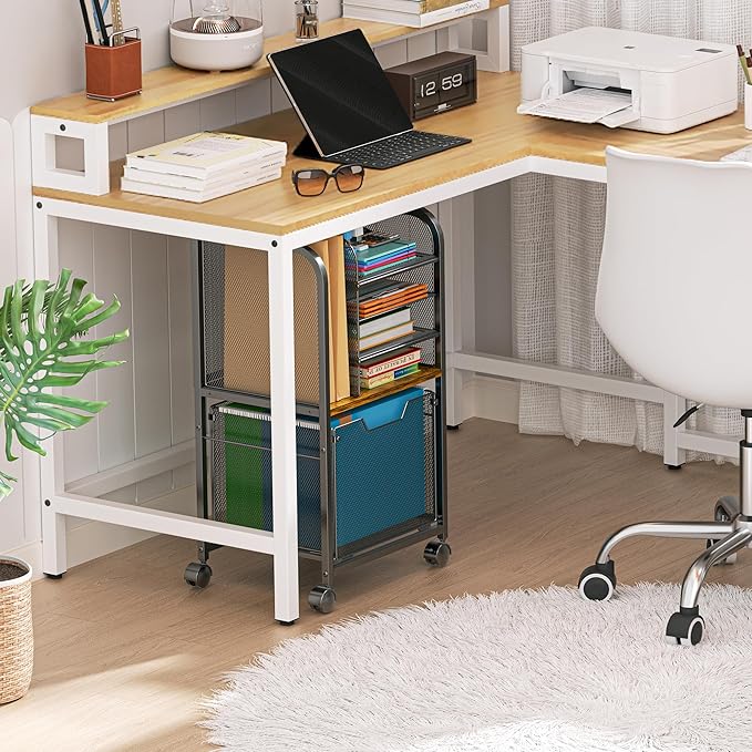 5-Tier Rolling File Cart Under Desk with Drawers, File Cabinet Organizer for Hanging File Folders, Letter-Size File Storage with Wheels, Multi-Layer Mobile Filing Cabinet for Under Desk Storage