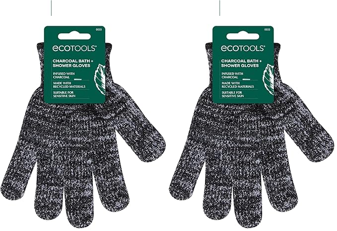 EcoTools Charcoal Bath + Shower Gloves, Exfoliating Gloves Remove Dead Skin & by EcoTools
