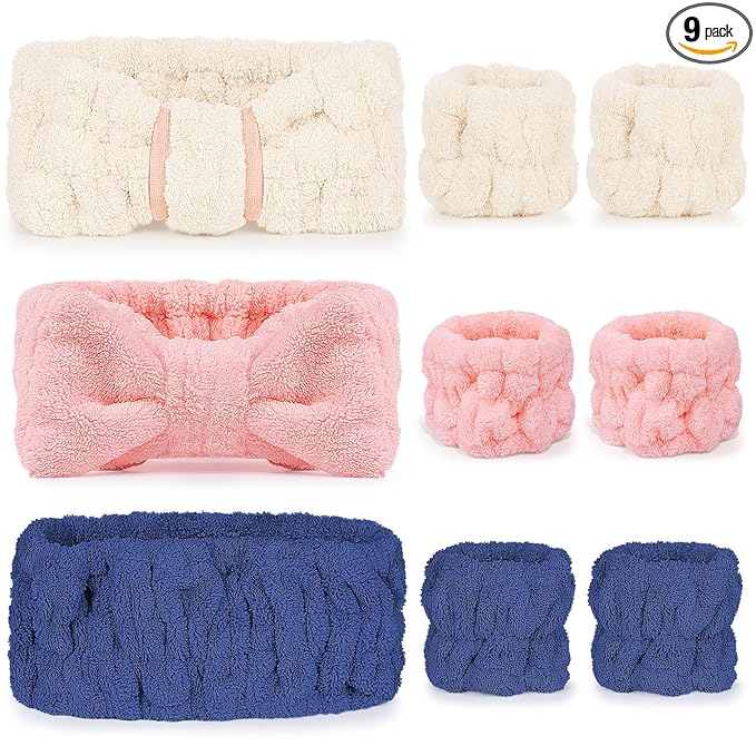 DiyJibb 9 Pcs Spa Headband for Washing Face, Skincare Headband and Wristband Set by DiyJibb