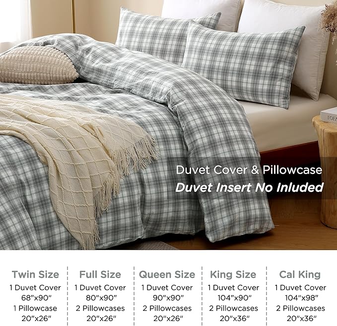 TOCOMOA Plaid Duvet Cover Set 100% Washed Cotton Like Linen Feel Super Soft - Image 8