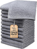 Basic Wash Cloths 12x12 Inches – Pack of 12 – Grey Color – Soft and Absorbent by TEXTILA