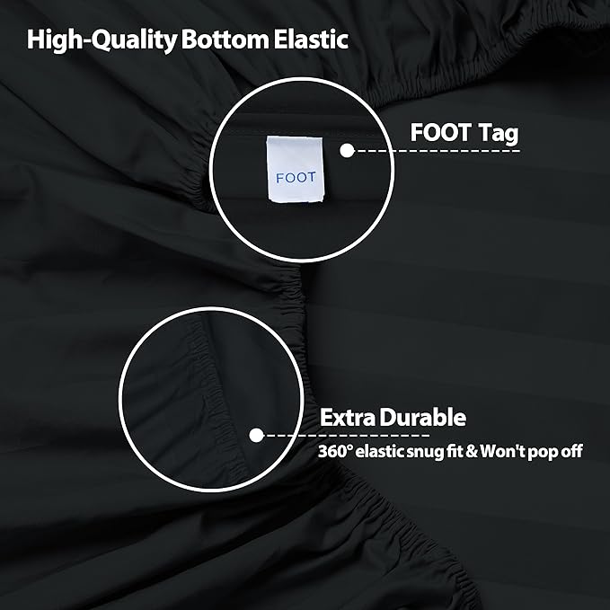 King Size Striped Fitted Sheet Only Black Color, 100% Egyptian Cotton 600 - Image 5