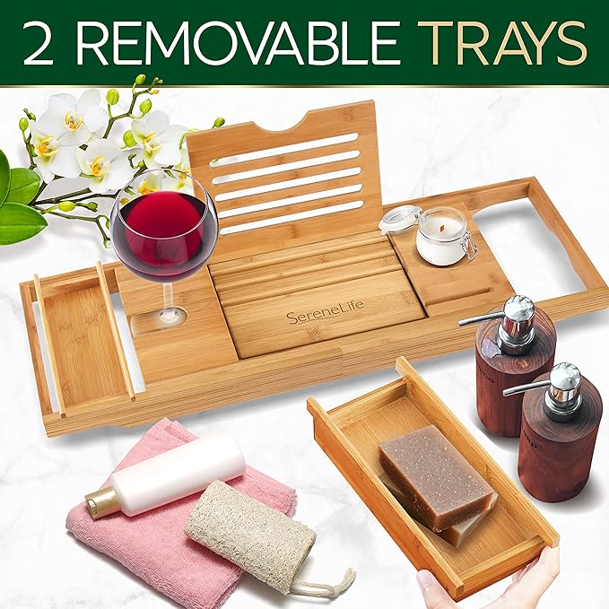 SereneLife Bath Caddy Breakfast Tray Combo - Image 6