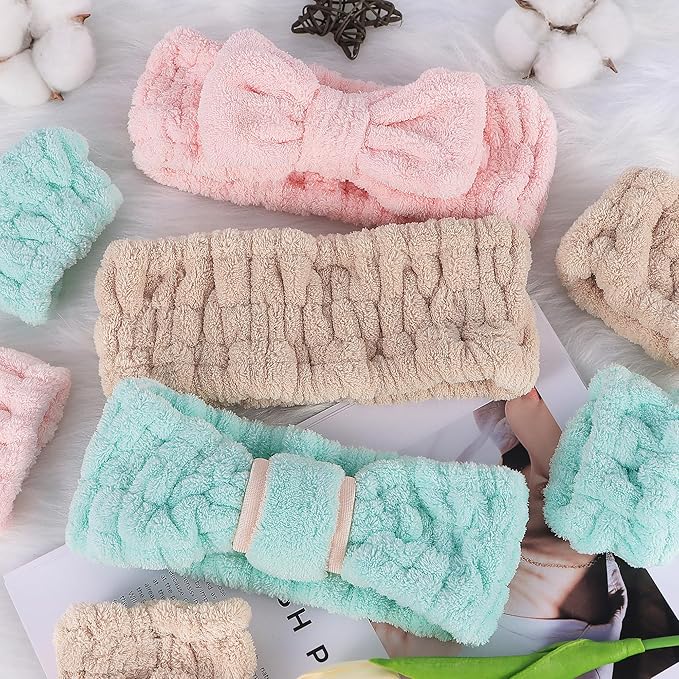 DiyJibb 9 Pcs Spa Headband for Washing Face, Skincare Headband and Wristband Set - Image 2