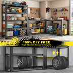 REIBII Garage Shelving Load 2000 LBS, Adjustable 5-Tier Storage Shelves, Metal Shelving Units and Storage Rack Shelf for Garage, Basement, Kitchen, 32" W x 17" D x 72" H, Black, 2PC