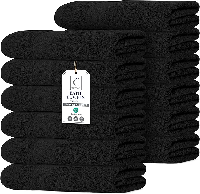 Commercial Bulk Pack of 12 Small Bath Towels – 100% Cotton Terry 24" x 46" – by TEXCRAFT