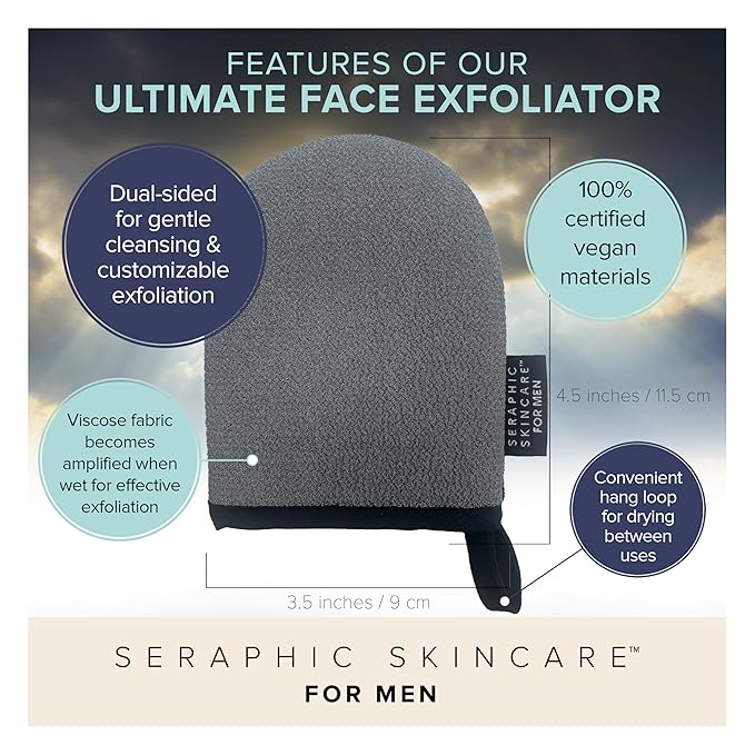 Seraphic Skincare Men Ultimate Exfoliating Facial Mitt – 100% Vegan Dual-Sided - Image 3