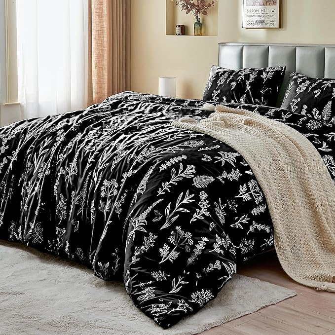 MUXHOMO Duvet Cover King Size, Reversible Floral Black Duvet Cover Set - Image 4