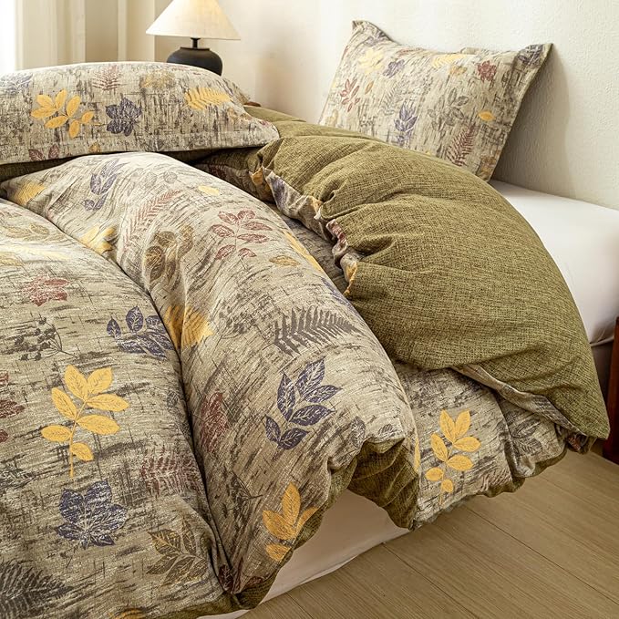 OAITE Green Leaves Twin Size Duvet Cover-3 Pieces Prewashed Cotton-Like - Image 3