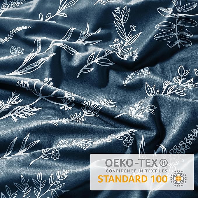 MUXHOMO Duvet Cover Full Size, Reversible Floral Navy Duvet Cover Set - Image 8
