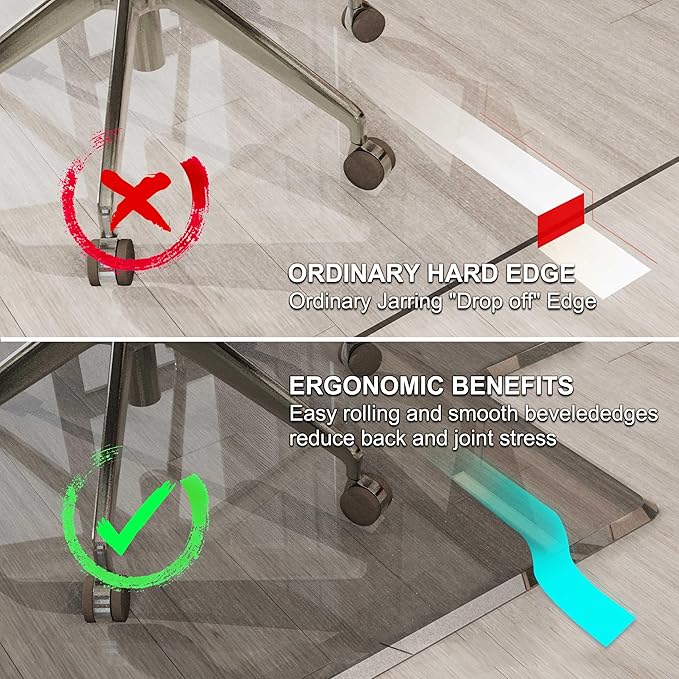 MESAILUP Beveled Edge Irregular Office Chair Mat with Lip for Carpet or Hardwood Floor Crystal Grey 36" x 48" Smooth Glide and Easy Roll On/Off, Heavy Duty and Non-Slip Floor Chair Mat with Lip