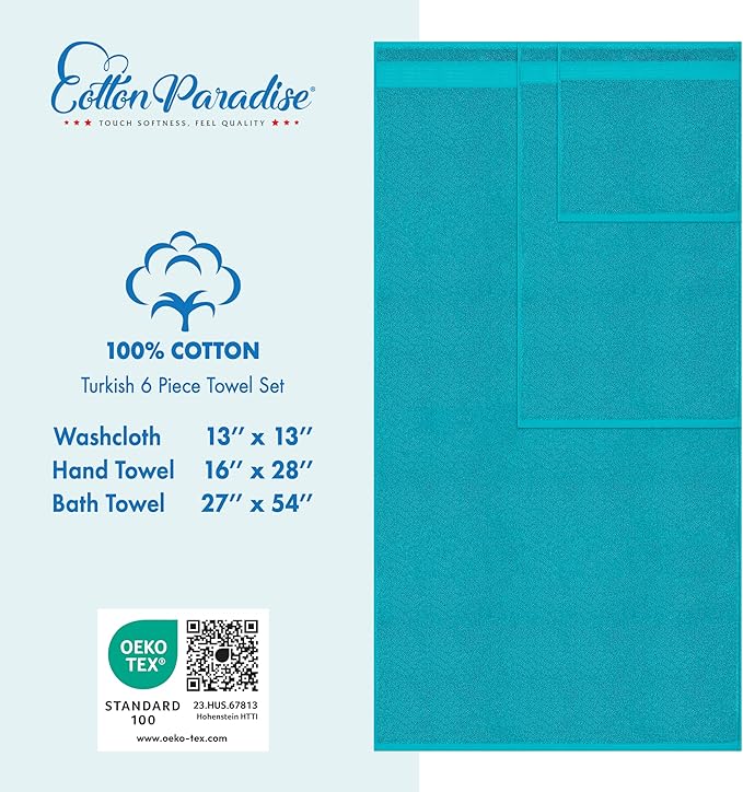 Cotton Paradise 6 Piece Towel Set 100% Cotton Soft Absorbent Turkish Towels - Image 4