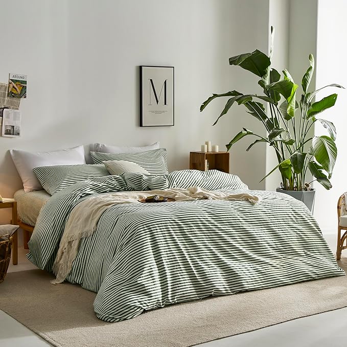 JELLYMONI 100% Natural Cotton Striped Duvet Cover Sets, - Image 2