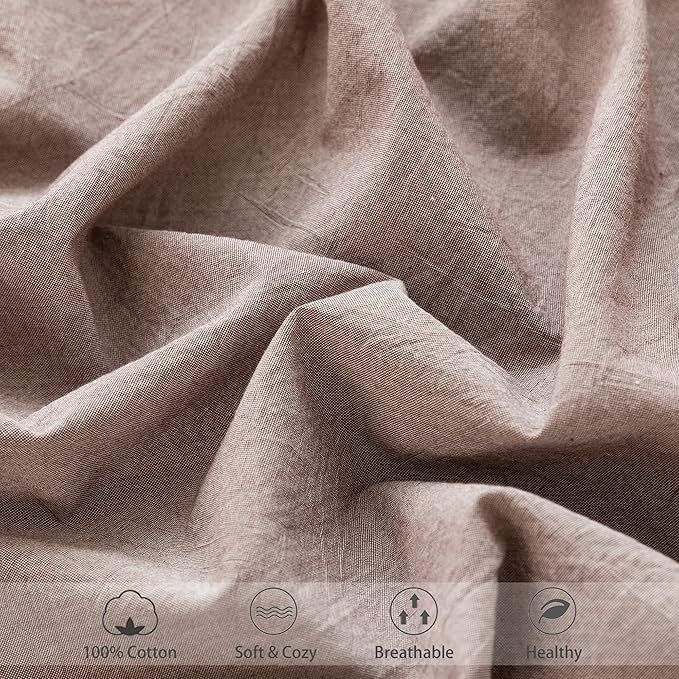 MooMee Fitted Bottom Sheet Only 100% Washed Cotton Linen Like Textured - Image 5