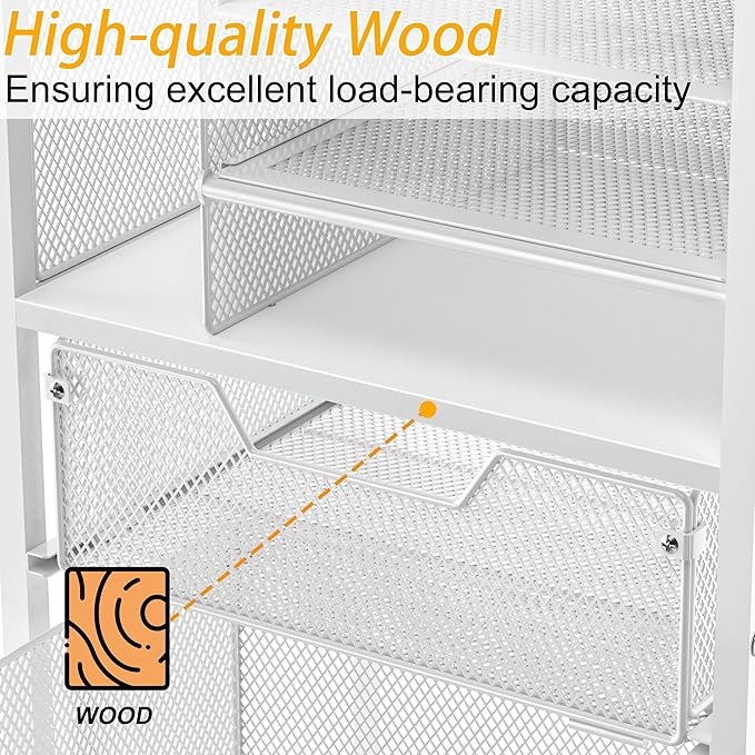 Feyejade Rolling File Cart with 2 Drawers, White File Cabinet Organizer for Hanging File Folders, Letter-Size File Storage with Wheels, Multi-Layer Mobile Filing Cabinet for Office and Home, White