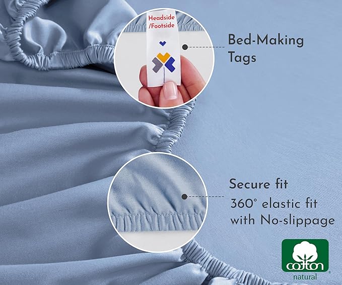 California Design Den Fitted Sheet Queen, Soft 100% Cotton Sateen, Deep Pocket - Image 5