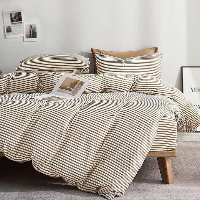 JELLYMONI 100% Natural Cotton Striped Duvet Cover Sets, by JELLYMONI