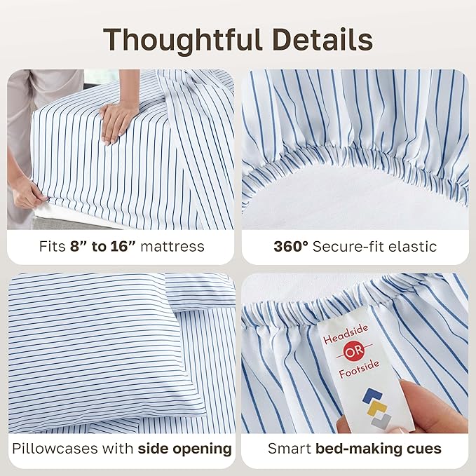 California Design Den Printed Striped Cal King Sheet Set - Image 5
