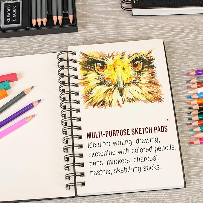 U.S. Art Supply 5.5" x 8.5" Premium Hardbound Sketch Book, 2 Pack, 80 Sheets Each, 70 lb (110gsm) - Hardcover Spiral Bound Artist Field, Small Sketch Pad, Acid-Free Drawing Pad - Adults, Students