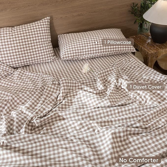 MooMee Gingham Duvet Cover Set 100% Washed Cotton Linen Like Textured - Image 2