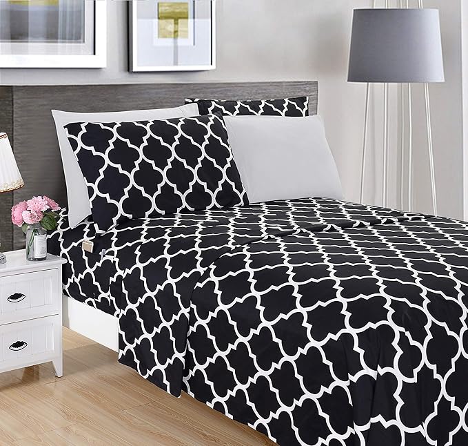 Elegant Comfort Luxury Soft Bed Sheets Quatrefoil Pattern - Image 2