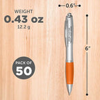 DISCOUNT PROMOS Ballpoint Pens With Rubber Grip, 50 pack, Custom Promotional Text, Logo with Name, Black Ink Writing Pens in Bulk, Orange