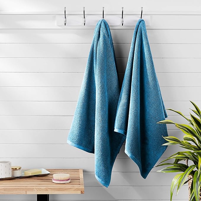 Amazon Basics 2-Piece Quick-Dry Oversize Bath Towel, 100% Cotton, Lake Blue - Image 8