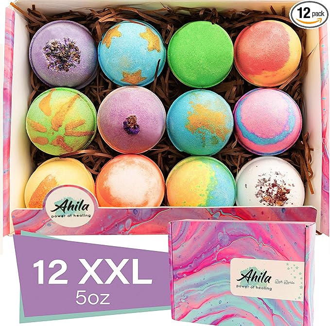 12 XXL Bubbly Organic Bath Bombs Gift Set by Ahilapowerofhealing