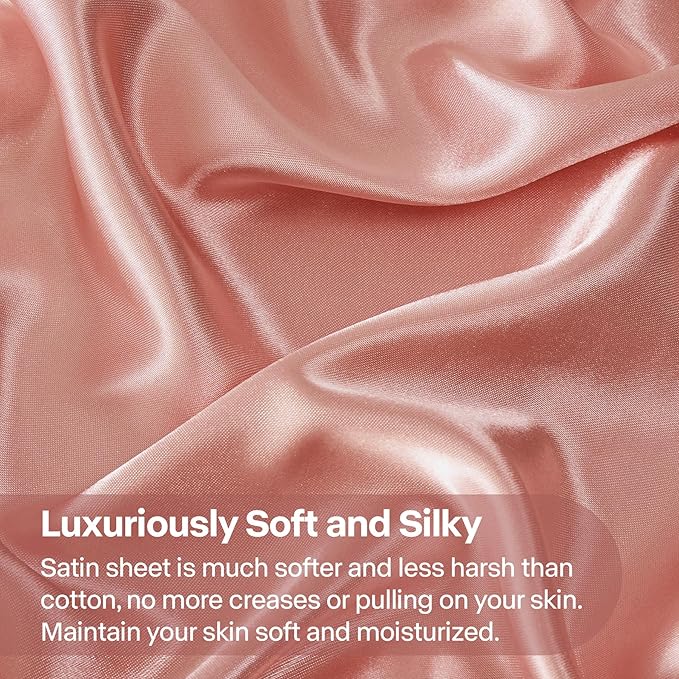 BEDELITE Satin Sheets Queen Size Bed Set, Luxury Soft Rose Pink Silky Sheets - Image 3