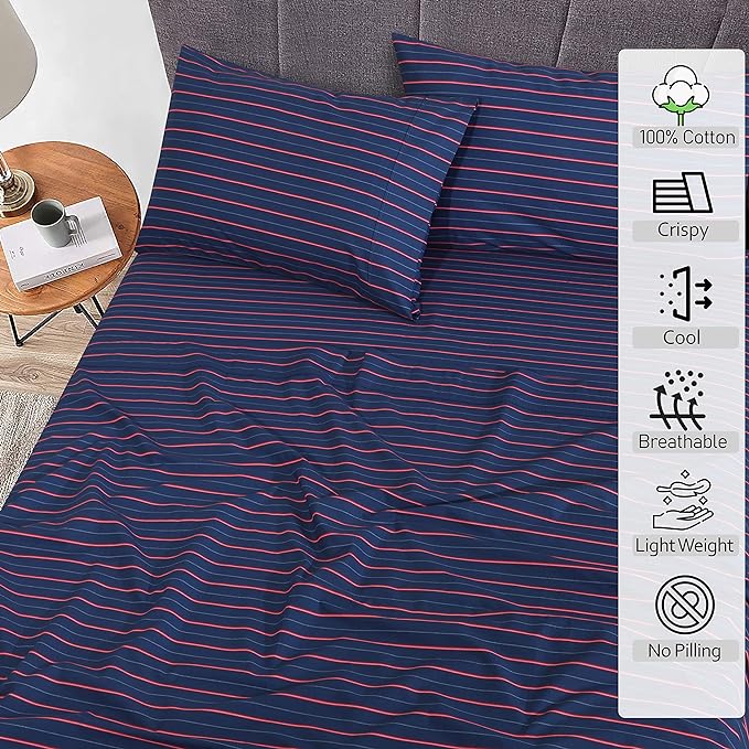 RUVANTI 100% Cotton Sheets – Queen Size Percale Bedding, Cooling & Breathable - Image 2