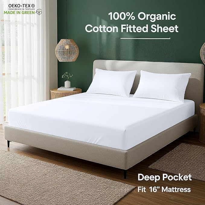 Royale Linens 100% Organic Cotton 2 Pack Fitted Sheet-Percale Weave-Super Soft - Image 4