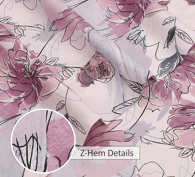 Ruvanti 100% Cotton Bed Sheets, Lilac Floral Print Full Size Sheets Set - Image 4