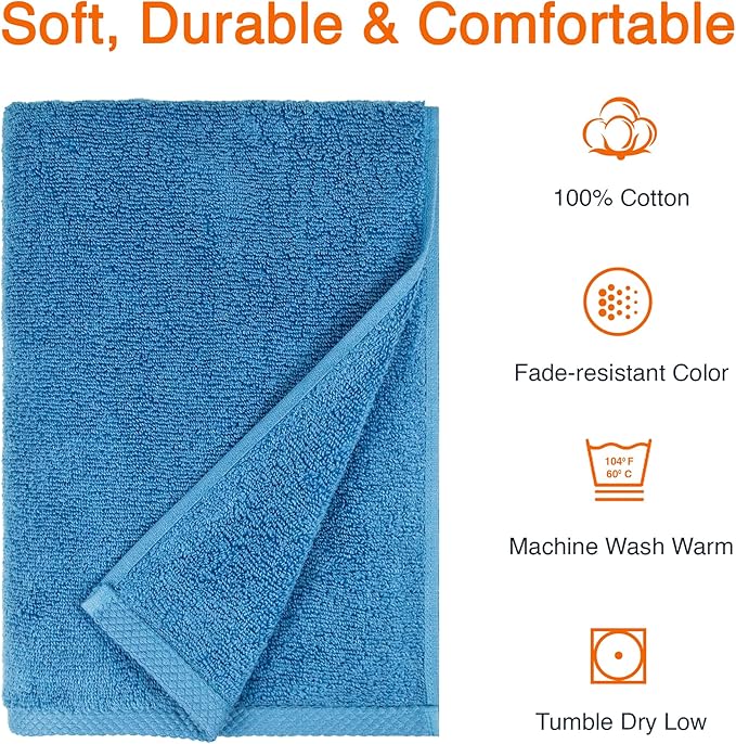 Amazon Basics 2-Piece Quick-Dry Oversize Bath Towel, 100% Cotton, Lake Blue - Image 2