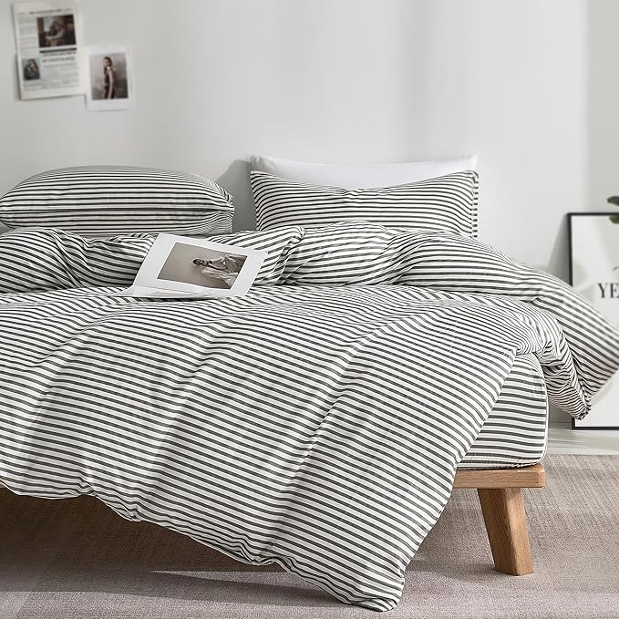 JELLYMONI 100% Natural Cotton 3pcs Striped Duvet Cover Sets, by JELLYMONI