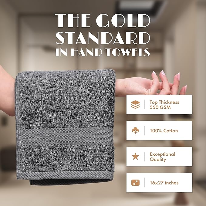 White Classic Gray Hand Towels for Bathroom Cotton Hand Towel Bulk for Gym - Image 2