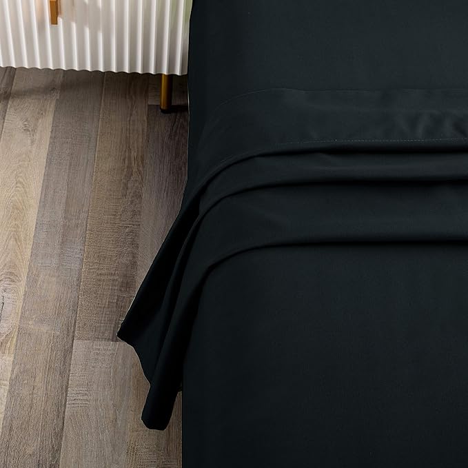 Sfoothome Queen Flat Sheet Black Top Sheet, Premium Hotel 1-Piece, Luxury and - Image 2