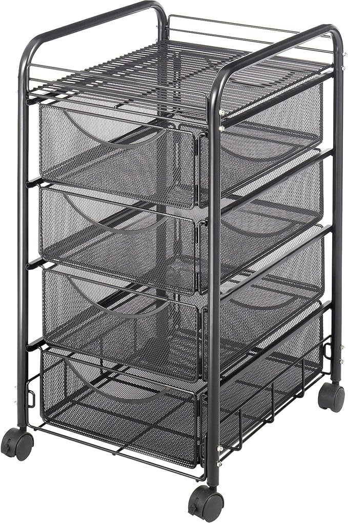 Safco Onyx Rolling File Cart with 4 File Drawers, Fits Letter-Size Hanging Folders, Durable Steel Mesh Construction