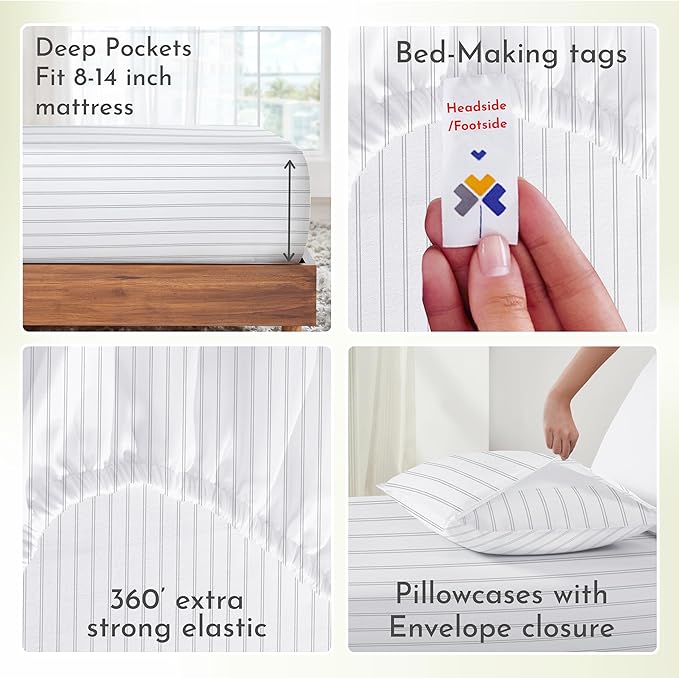 California Design Den Full Sheet Set Stripe, 100% Cotton, Deep Pocket Full - Image 7