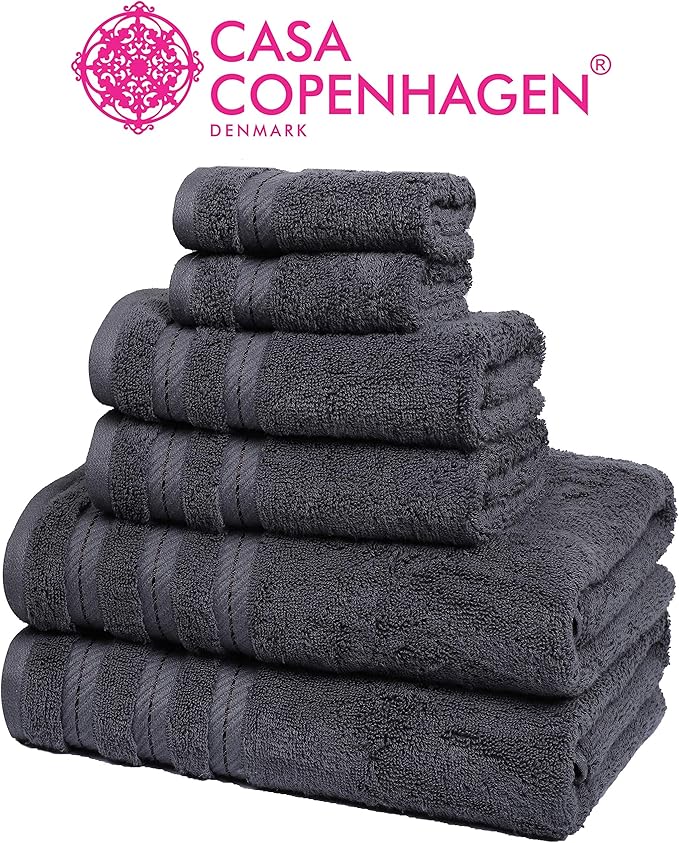 CASA COPENHAGEN Bella 6 Pieces Towel Set- Pinstripe Grey, 600 GSM 2 Bath Towel - Image 3