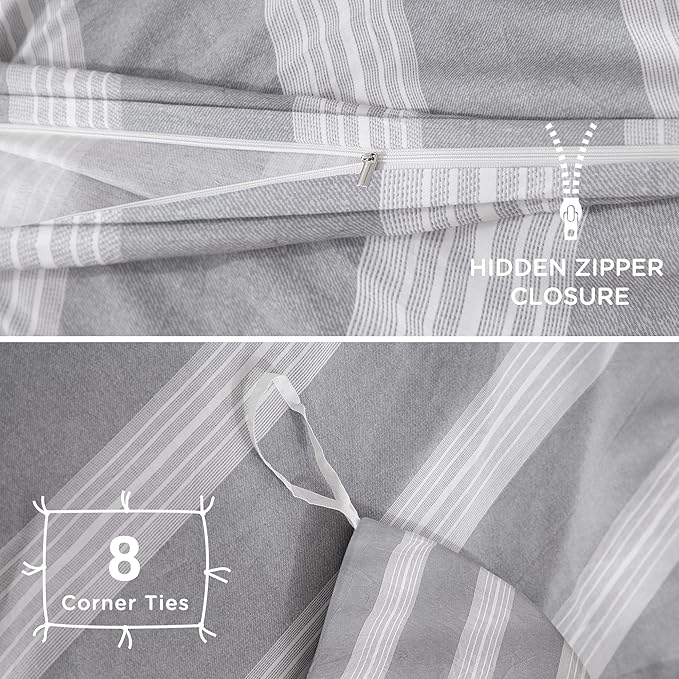 TOCOMOA Striped Duvet Cover Set 100% Natural Cotton Soft Comfy Breathable 3 - Image 5