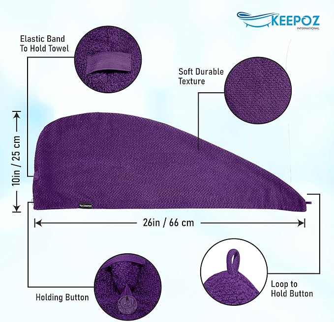 KEEPOZ Hair Towel Wrap Quick Dry 100% Cotton Super Absorbent Turban Head Wrap - Image 2